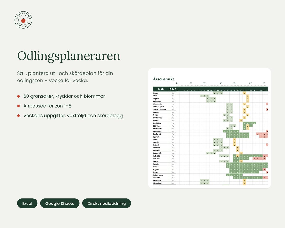 Zonodlarens odlingsplanerare med årsöversikt